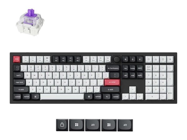 Keychron Q6 HE - Tastatur - QMK tilpasset, fullt montert knapp - 100% - full size - belyst - trådløs - Bluetooth 5.2, 2.4 GHz, USB-C - tastsvitsj: ...