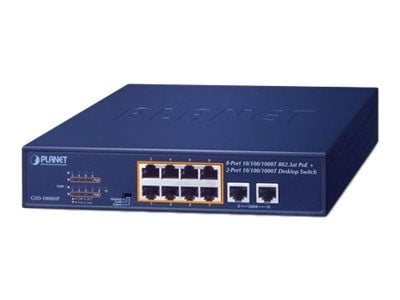 PLANET GSD-1008HP - Switch - ikke-styrt - 10 x 10/100/1000 (8 PoE+) - stasjonær, rackmonterbar - PoE+ (120 W)