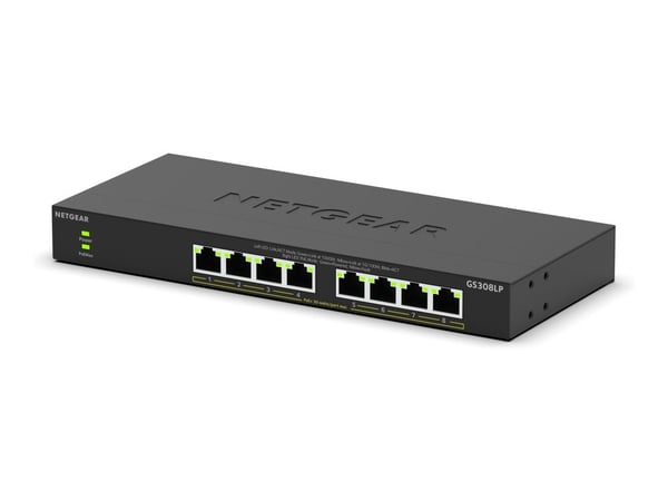 NETGEAR 300 Series GS308LP - Switch - nödvändigheter - ohanterad - 8 x 10/100/1000 (PoE+) - skrivbordsmodell, väggmonterbar - PoE+ (60 W)
