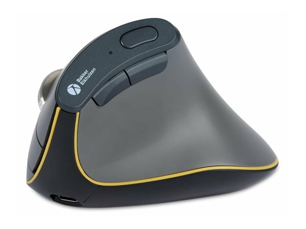 BakkerElkhuizen FastForward - Vertikal mus - ergonomisk - høyrehendt - optisk - 8 knapper - trådløs, kablet - Bluetooth 5.1, RF - mørk grå