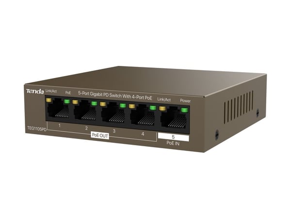 Tenda TEG1105PD - Switch - PD - 4 x 10/100/1000 (PoE) + 1 x 10/100/1000 - skrivbordsmodell - PoE (30 W)
