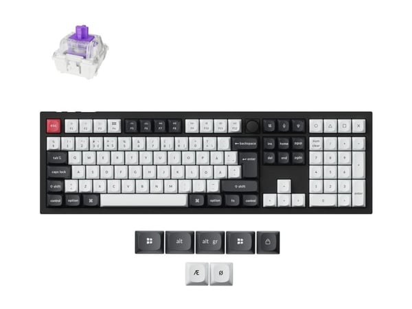 Keychron Q6 HE - Tangentbord - QMK anpassad, helt monterad ratt, ISO layout samling - 100% - full size - bakgrundsbelyst - trådlös - Bluetooth 5.2,...