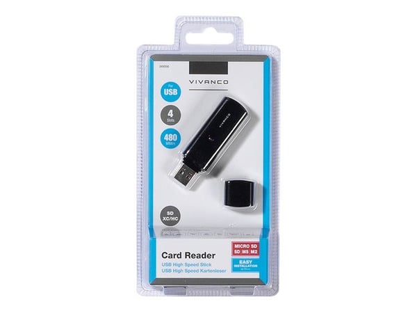 Vivanco IT-USBCR, MMC, MS Duo, MS PRO Duo, Memory Stick (MS), MicroSD (TransFlash), SD, SDHC, SDXC, musta, USB 2.0, läpipainopakkaus