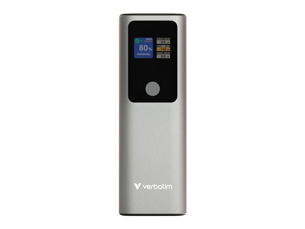 Verbatim Charge 'n' Go - Trådløs nødlader - magnetmontering - 27000 mAh - 65 watt - Fast Charge - 3 utgangskontakter (USB-C) - grå