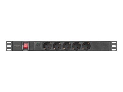 Lanberg - Strømfordelerenhet (kan monteres i rack) - 2500 watt - inngang: IEC 60320 C14 - utgangskontakter: 5 (type F) - 1U - 19" - 2 m kabel - svart