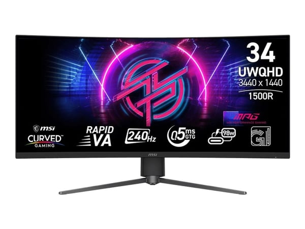 MSI MPG 346CQRFDE X24 - LED-skjerm - gaming - kurvet - 34" - 3440 x 1440 UWQHD @ 240 Hz - Rapid VA - 400 cd/m² - 4000:1 - DisplayHDR 400 - 0.5 ms -...