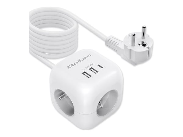 Qoltec - Effektband - 6-i-1 förlängningssladd med belyst strömbrytare - AC 230 V - 3680 Watt - ingång: Typ E - utgångskontakter: 3 (3 x typ E, 2 x ...