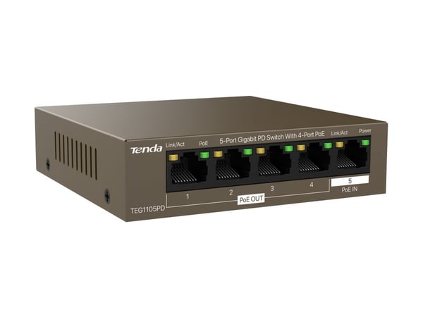 Tenda TEG1105PD - Switch - PD - 4 x 10/100/1000 (PoE) + 1 x 10/100/1000 - stasjonær - PoE (30 W)