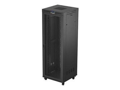 Lanberg FF01 series - Rack skåp - 800 x 800, platt paket, med nätdörr, LCD - med LCD-skärm, termostat, 4 kylfläktar - fristående, golvstående - sva...