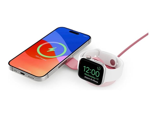 Twelve South Twelve South ButterFly SE laturi - langaton Qi2-laturi kahdelle MagSafe-yhteensopivalle laitteelle, USB-C-kaapeli (vaaleanpunainen)