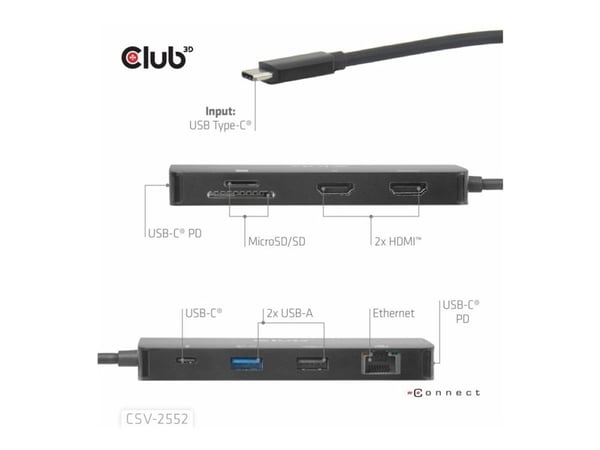 Club 3D - Dokkingstasjon - for skrivebord, bærbar - USB-C - HDMI - 1GbE