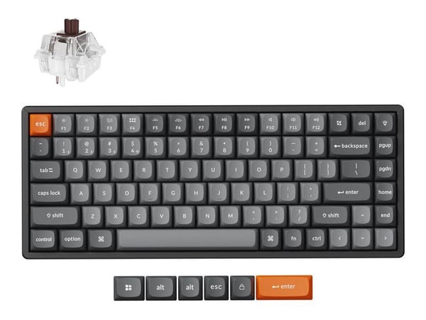 Keychron K2 MAX - Tastatur - QMK, mekanisk - 75% - bakgrunnsbelyst - trådløs - 2.4 GHz, Bluetooth 5.1, USB-C - tastsvitsj: Keychron Super Brown - s...