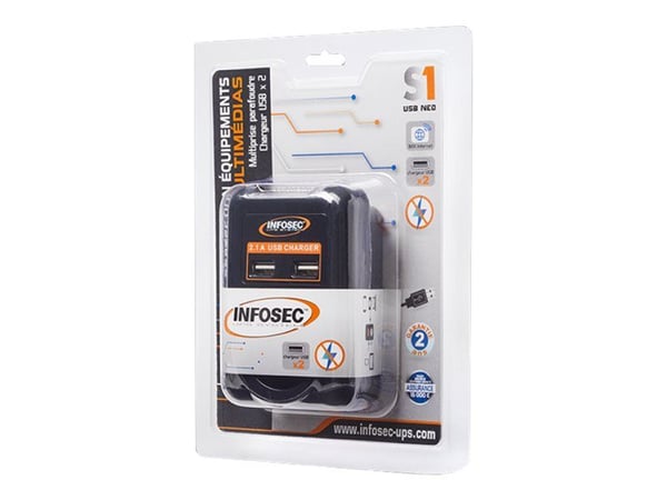 INFOSEC S1 USB NEO - Kraftdistributionsenhet - AC 230 V - 3680 Watt (3-polig (Frankrike/Belgien), 2 x USB)