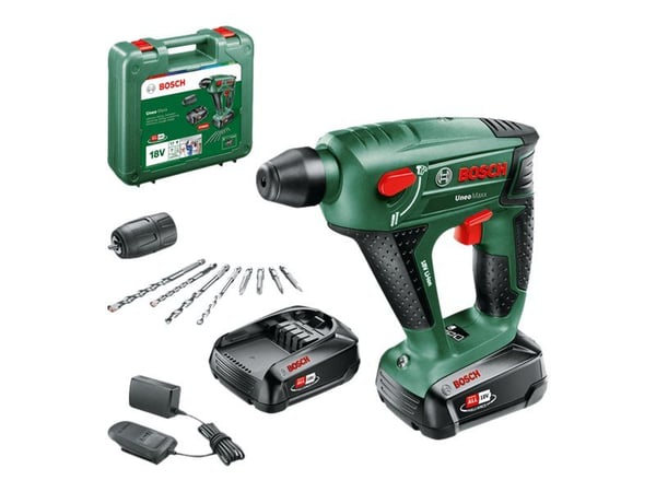 Bosch Uneo Maxx - Roterende hammer - trådløs - 2-mode - SDS-Quick - 0.6 joule - 2 batterier, inkludert lader - 18 V