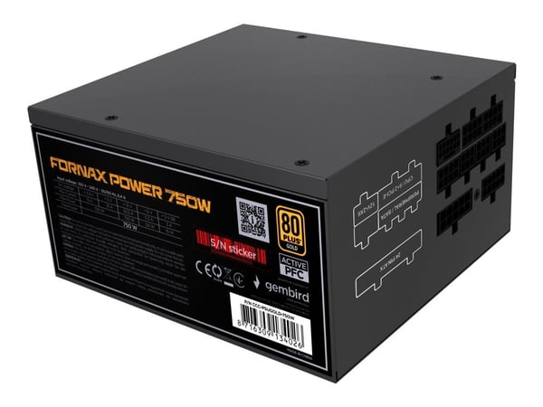 Gembird CCC-PSUGOLD-750W - Nätaggregat (intern) - ATX - 80 PLUS Gold - AC 100-240 V - 750 Watt - aktive PFC - svart pulverlack