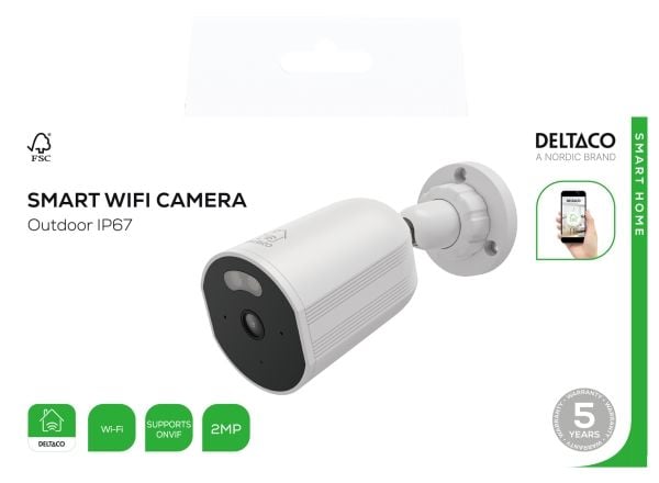 Deltaco SH-IPC17, IP-sikkerhetskamera, Utendørs, Ledning & Trådløs, Vegg, Hvit, Kule (form)