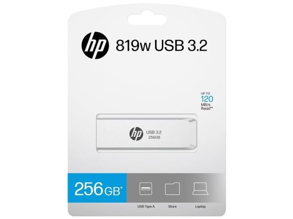 HP HPFD819W-A-256, 256 GB, USB Type-A, 3.2 Gen 2 (3.1 Gen 2), 128 MB/s, Skyving, Sølv