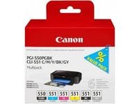 Canon PGI-550/CLI-551 PGBK/C/M/Y/BK/GY Multi Pack - 6-pack - grå, svart, gul, cyan, magenta - original - blekkbeholder - for PIXMA iP7250, iP8750, ...