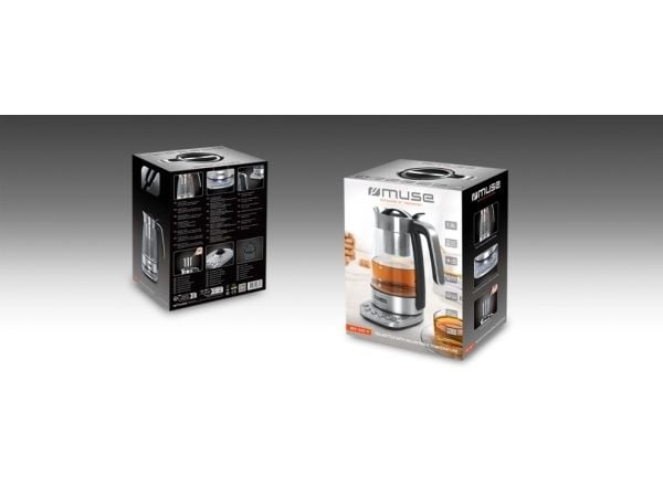 Muse MS-320 T, 1,2 l, 2200 W, Gjennomsiktig, Glass, Rustfritt stål, Justerbar termostat, Trådløs