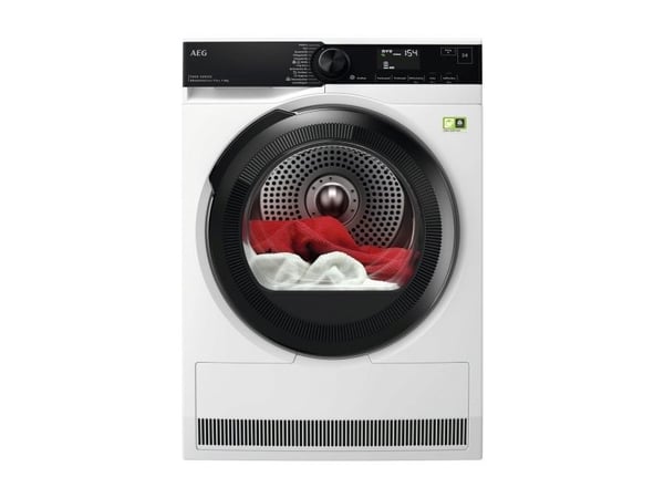 AEG Series 8000 TR8T75789, Frittstående, Frontmatet, Varme pumpe, Hvit, Rotasjon, Berøringskontroll, Riktig/Høyre