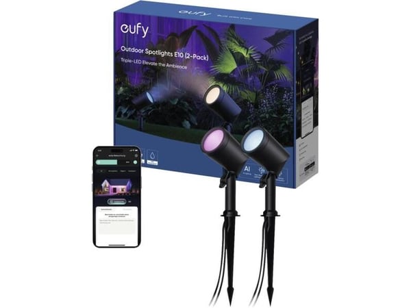 Eufy Outdoor Spot Light E10 (2 pack), Overflateegnet, Ikke-utskiftbare pærer, LED, 500 lm, Sort