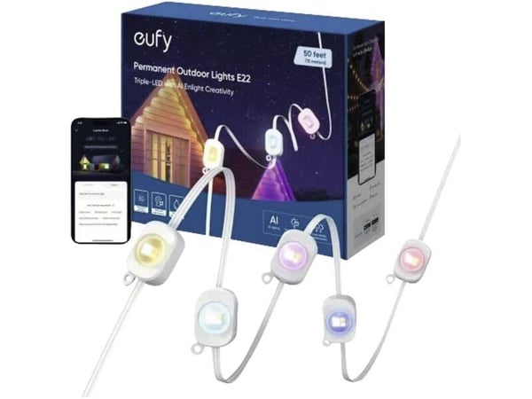 Eufy Permanent Outdoor Light, 15m, Kjede, Flerfarget, Fleksibel, AC, 15000 mm