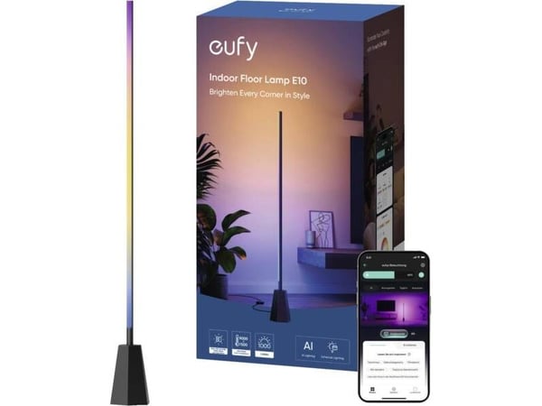 Eufy Zimmer-Stehlampe E10, Älykäs lattiavalaistus, Wi-Fi, musta, Lineaarinen, Viileä valkoinen, Multi, Lämmin valkoinen, 1500 K