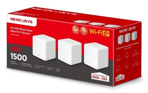 Mercusys HALO H1500X, Vit, Intern, Mesh-system, 550 m², Dual-band (2,4 GHz / 5 GHz), Wi-Fi 6 (802.11ax)