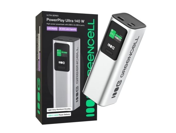 "Greencell PowerPlay Ultra eksternt batteri, 25200 mAh, 140 W, PD USB-C, med hurtigladefunksjon, for bærbare datamaskiner, MacBook, iPhone 16, 15, ... "Greencell PowerPlay Ultra eksternt batteri, 25200 mAh, 140 W, PD USB-C, med hurtigladefunksjon, for bærbare datamaskiner, MacBook, iPhone 16, 15, ...