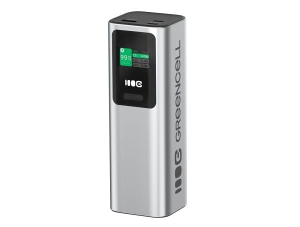 "Greencell PowerPlay Ultra eksternt batteri, 25200 mAh, 140 W, PD USB-C, med hurtigladefunksjon, for bærbare datamaskiner, MacBook, iPhone 16, 15, ...