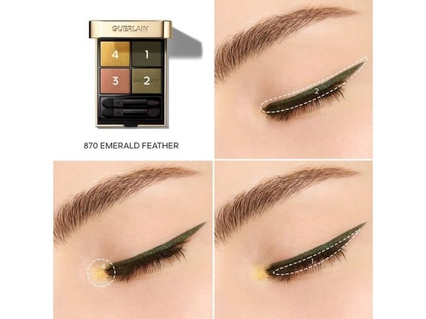 Guerlain Ombres G, Emerald Feather, 4 farger, Metallisk, Satin, Matte, Perle, 6 g, Kvinner, Palett