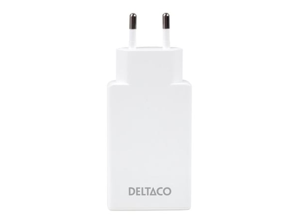 DELTACO - Strømadapter - slank - 67 watt - 3.35 A - PD/PPS, SFC - 2 utgangskontakter (2 x USB-C) - hvit