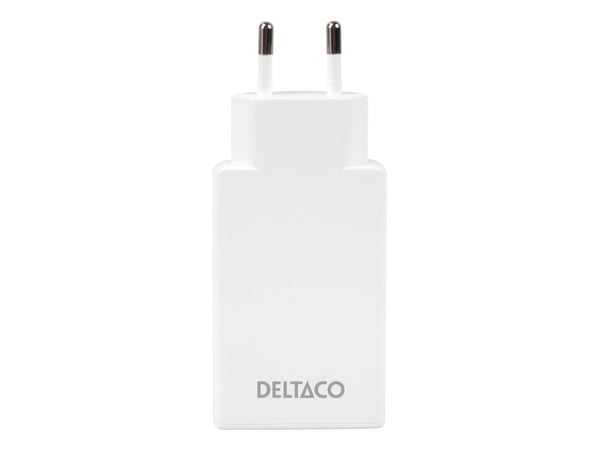 DELTACO - Strømadapter - slank - 67 watt - 3.35 A - PD/PPS, SFC - 2 utgangskontakter (2 x USB-C) - hvit