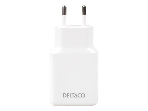 DELTACO - Strømadapter - slank - 45 watt - 3 A - PD/PPS, SFC - 2 utgangskontakter (2 x USB-C) - hvit