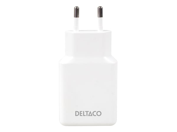 DELTACO - Strømadapter - slank - 45 watt - 3 A - PD/PPS, SFC - 2 utgangskontakter (2 x USB-C) - hvit