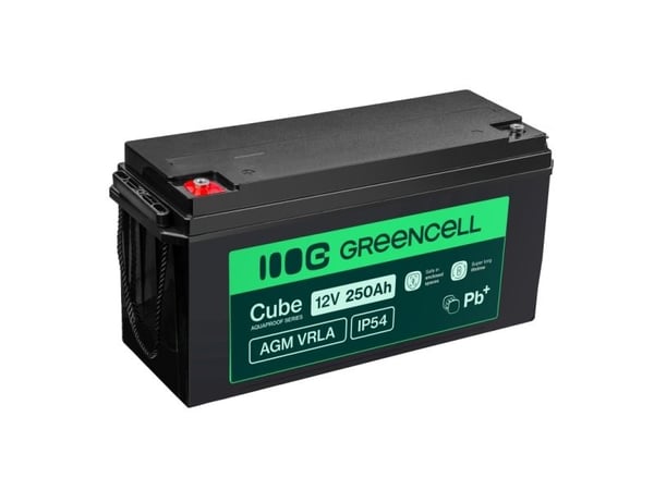Green Cell AGM12V250AH-J, Slutna blybatterier (VRLA), 12 V, 1 styck, Svart, 250 Ah, 5 År