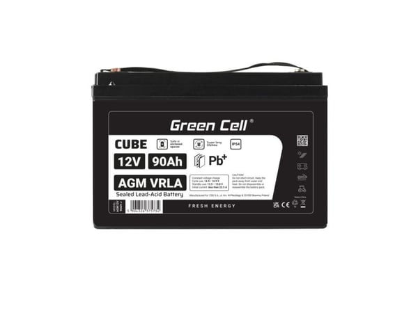 Green Cell AGM12V90AH-J, Forseglet blysyre (VRLA), 12 V, 1 stykker, Sort, 90 Ah, 5 år