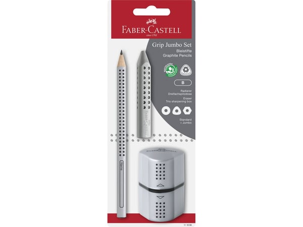 Blyant Faber-Castell Jumbo Grip Trio - inkl. blyantsspidser og viskelæder