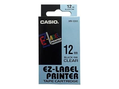 Casio XR-12X1 - Selvklebende - svart på klar - Rull (1,2 cm x 8 m) 1 kassett(er) etikettbånd - for Disc Title Printer CW-L300; KL 170, 60, 60SR, 78...