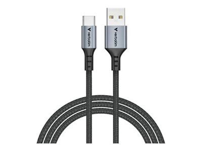 Verbatim Sync and Charge - USB-C / strømkabel - USB-C (hann) til USB (hann) - 1.2 m - braided, Rask lading opptil 18 Watt - svart
