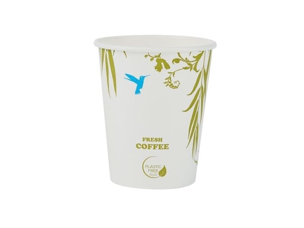 Kaffebæger, biologisk nedbrydeligt papir hvid, 12 oz plastic free karton a 10000 stk, palle 12 karto