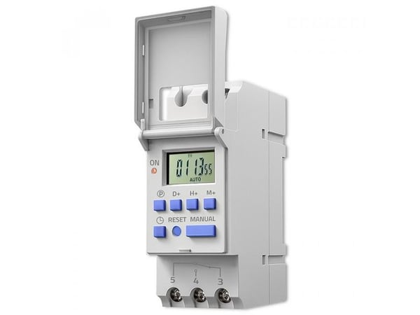 qoltec Elektronisk DIN-skinne TIMER med integrert batteri | 7-dagers tidsplan | 16 programmer