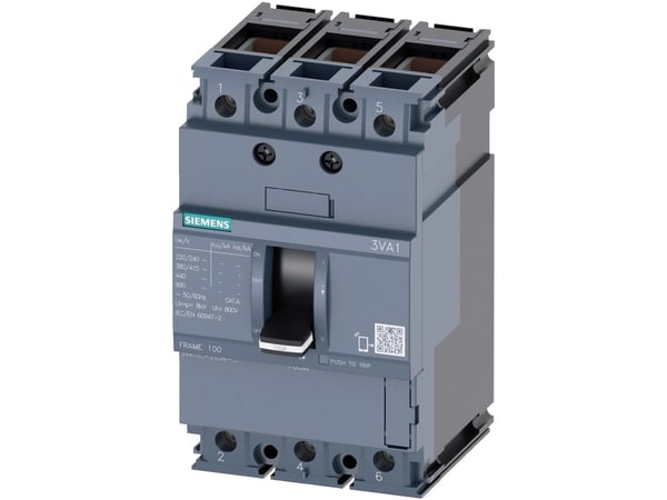 Siemens 3VA1032-2ED36-0AA0 Strömbrytare 1 st Inställningsområde (ström): 32 - 32 A Kopplingsspänning (max.): 690 V/AC (B x H x D) 76,2 x 130 x 70 mm