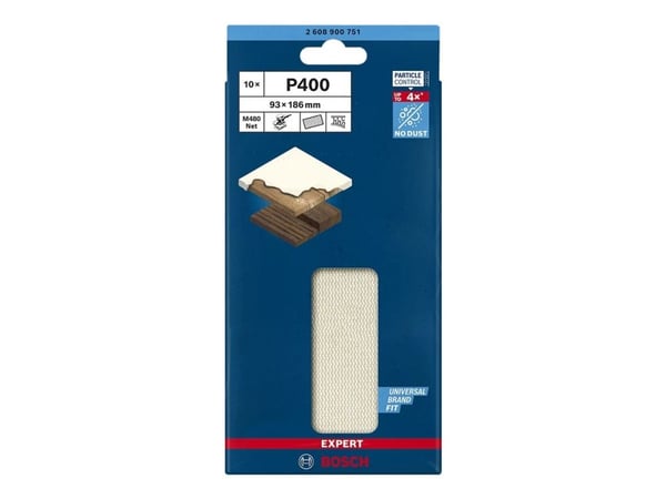 Bosch Expert M480 Net - Slipeark - for plast, tørrmur, løvtre, gipsplate, maling på tre - 10 deler - rektangulær - grovkorn: P400 - 93 mm x 186 mm