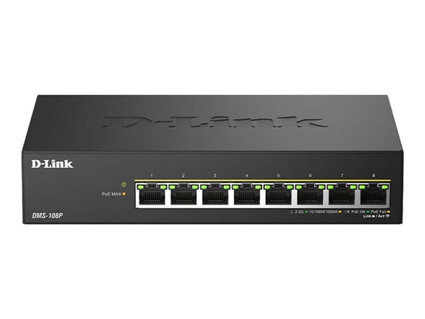 D-Link DMS-108P - Switch - ikke-styrt - 8 x 10/100/1000/2.5G - stasjonær - PoE+ (230 W)