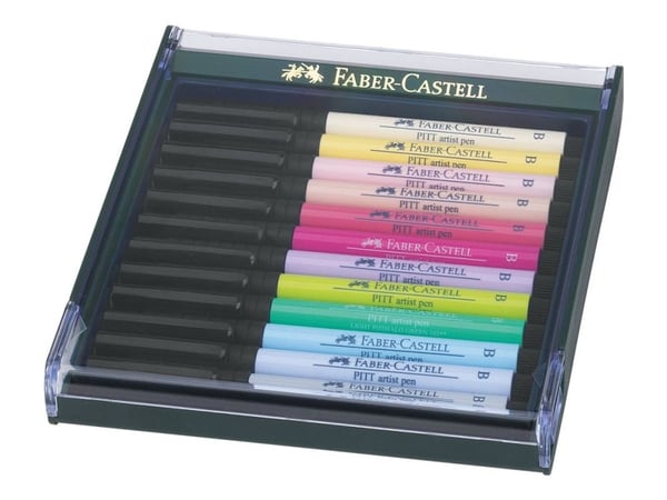 Faber-Castell PITT Artist Pen B - Penselpenna - permanent - assorted pastel colors - india bläck (paket om 12)