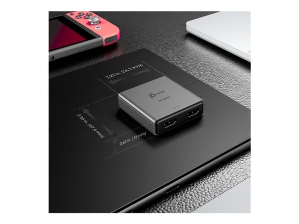 j5create 8K HDMI™ 2.1 2-suuntainen Jakaja, HDMI, 2x HDMI, 7680 x 4320 pikseliä, Harmaa, Alumiini, 8K Ultra HD
