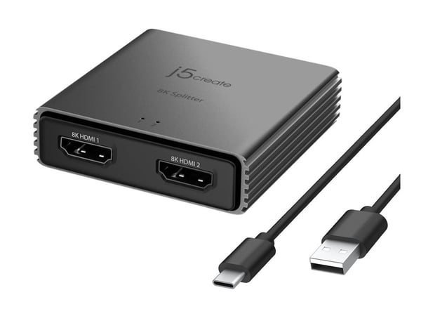 j5create 8K HDMI™ 2.1 2-suuntainen Jakaja, HDMI, 2x HDMI, 7680 x 4320 pikseliä, Harmaa, Alumiini, 8K Ultra HD