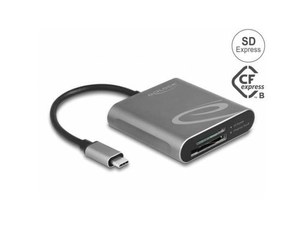 Delock - Kortinlukija (SDHC, SDXC, SDHC UHS-I, SDXC UHS-I, SDHC UHS-II, SDHC UHS-II, CFexpress 2.0 Type B, SD Express) - USB-C 3.2 Gen 2 - Windows ...