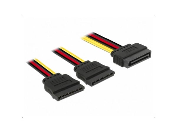 Delock - Strømsplitter - SATA-strøm (hann) rett til SATA-strøm (hunn) rett - 15 cm - svart, gul, rød